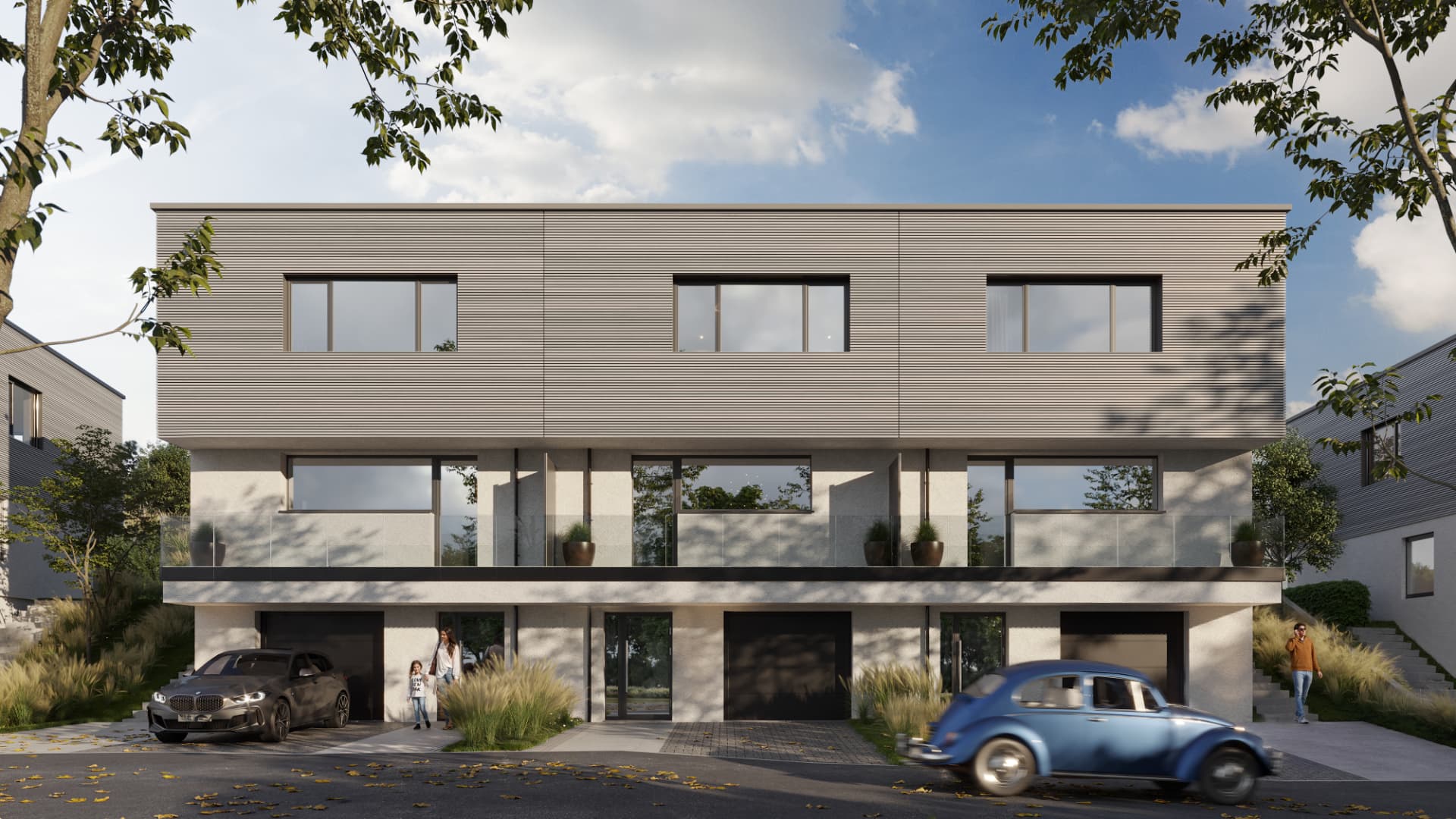 Visuel 3D — Façade principale du projet Riverside à Bettange-sur-Mess